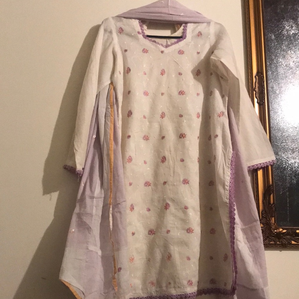Elegant White and Purple Kurti